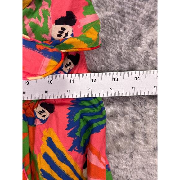 Farm Rio Dress Medium Womens Graphic Macaws Coral Tie Front Strapless Mini - Picture 5 of 8